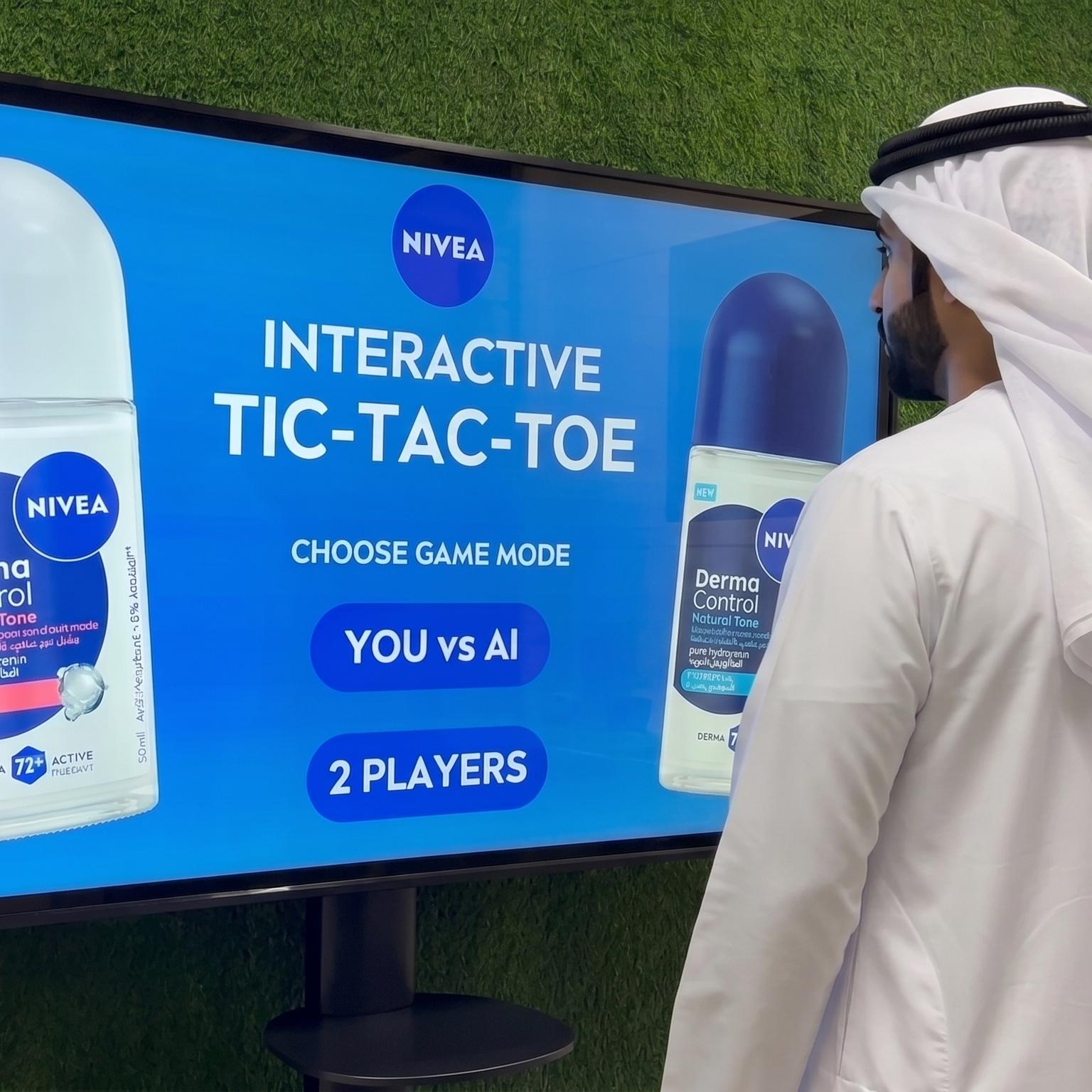 Interactive AI Tic-Tac-Toe game display for event brand activation in Dubai